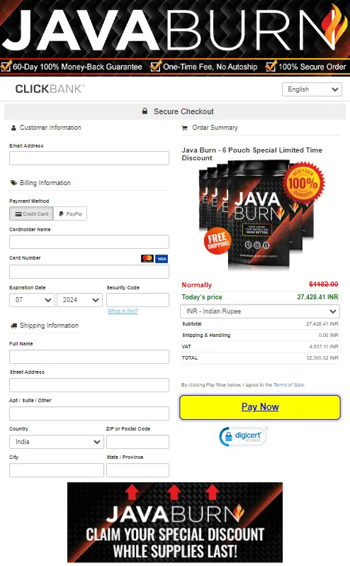 Java Burn order page